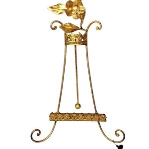 VTG Italian Florentine Tole Easel 11" Gold Guilt Metal Art Plate Stand Decor